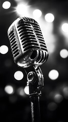 Vintage Microphone with Blurry Stage Lights