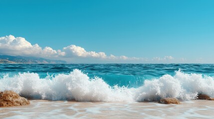 Fototapeta premium Serene Beauty of Crystal Clear Ocean Waves - Realistic with Ray Tracing in