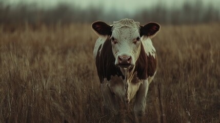 A Cow Stands In A Field of Tall Grass