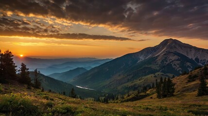 Fototapeta premium Mountain Sunset Photographer's Silhouette Shot
