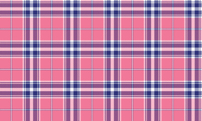 Plaid fabric pattern, pink, blue, white, seamless for textile and design clothes skirt pants apron tablecloth blanket or decoration. Vector illustration.