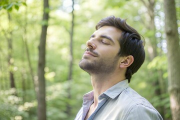 portrait of smiling man in forest