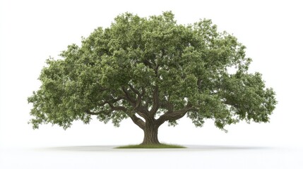 Obraz premium A majestic oak tree with a broad canopy and strong branches, isolated on a clean white background.