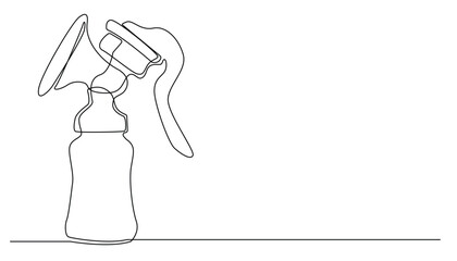 continuous line breast pump.one line drawing of tool for pumping mother's breast milk.healthy breast milk for babies.single line vector illustration.isolated white background