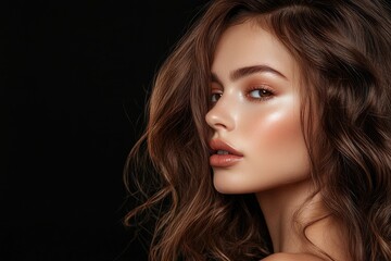 Naklejka premium The Beauty of Brown Hair with Highlights Shining in the Light