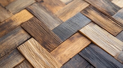 Rustic wood swatches with rough, hand-hewn textures and natural knots, arranged in a herringbone pattern