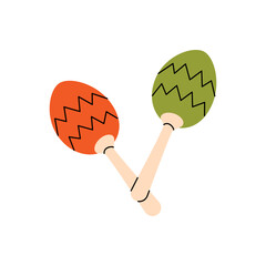 Wood maracas. Mexican musical instruments. Vector illustration.