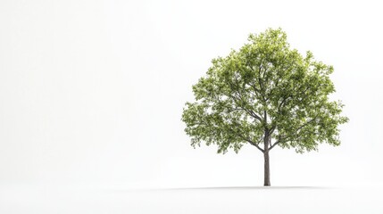 Obraz premium A young oak tree sapling with fresh green leaves, standing alone on a pure white background.
