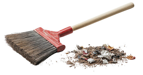 Dusty Broom and Dust Pile on Transparent Background