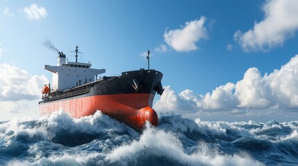 Turbulent Times: Oil Tanker Battling Rough Seas in Global Energy Market Volatility - with Copy Space and Selective Focus in