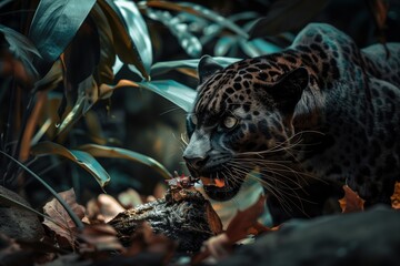 Obraz premium The panther eats prey