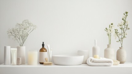 White Bathroom Countertop with Minimalist Decor and Accessories