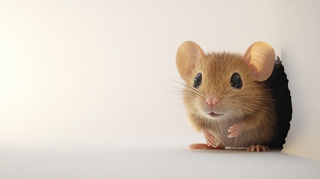 Mouse peeking out of a hole, closeup of wildlife, cute rodent, macro photography, concept rodent control mouse control products,