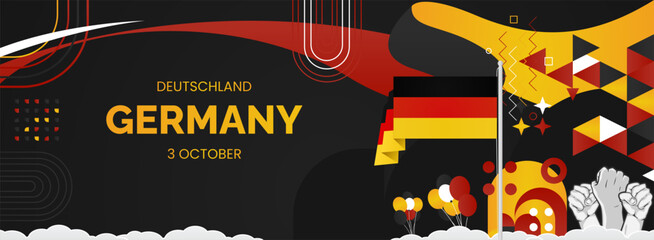 Happy Germany Unity Day or Deutschland. Modern abstract shape with raised hand and typography to celebrate national holidays in Germany flag colors. Suitable for poster, banners and greeting cards. © Naufal Milan Design