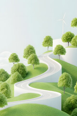 Sustainable home design concept of an eco-friendly residence with trees, promoting green architecture and environmentally conscious living in a nature-friendly community with urban green space.