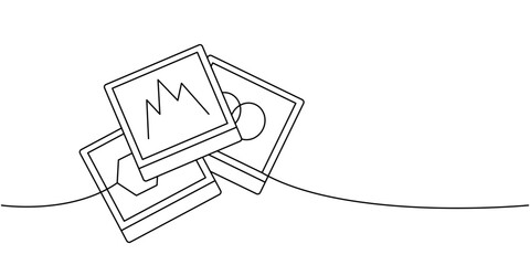 Empty photo frames one line continuous drawing. Vector linear illustration. © Lifeking