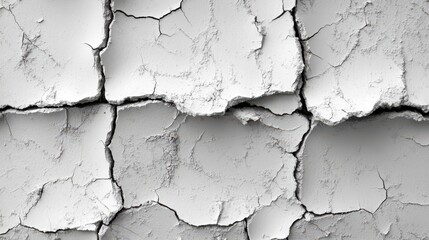 Obraz premium Black and White Cracked Wall Background with Detailed Texture and Visible Cracks, Captured in a Minimalist and Textured Style