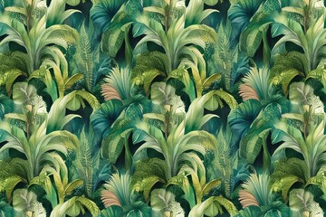 Obraz premium Detailed Watercolor Design of Lush Rainforest Wallpaper Composition