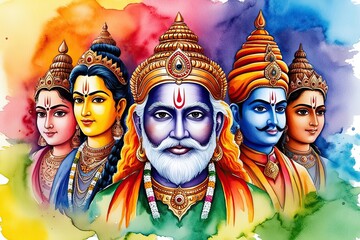 Fototapeta premium Colorful Watercolor Representation of Hindu Spirit and Cultural Heritage