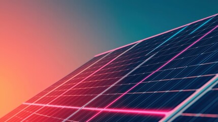Futuristic Solar Energy Forecast Neon Holographic Interface in with Copy Space, Clean Tech Vibes, and Selective Focus on Foreground - Concept