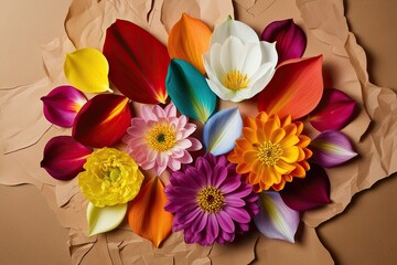 Vibrant Seasonal Petals Collage on Artistic Paper Background