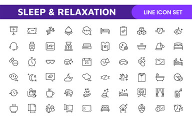 Sleep and Relaxation Icon Collection: Perfect for Wellness Apps, Meditation Tools, Sleep Aids, Stress Relief Techniques, and Calm Living Spaces.