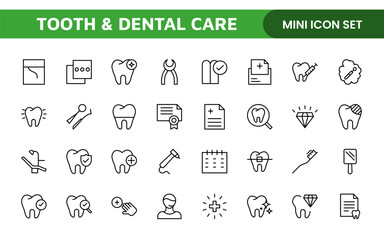 Complete Tooth and Dental Care Icon Collection: Perfect for Oral Hygiene, Dentist Tools, Preventive Measures, Whitening Solutions, and Comprehensive Dental Care