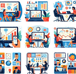set of business meeting illustrations set