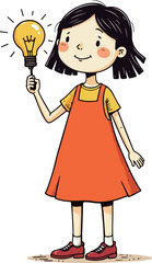 Girl Holding Lightbulb Illustration