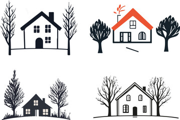 Minimalistic House and Tree Illustrations