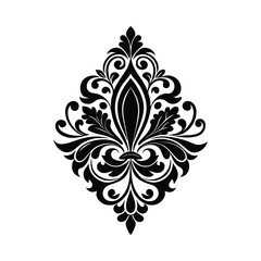 Timeless elegance. Silhouette of damask ornamental design on a pristine white background.