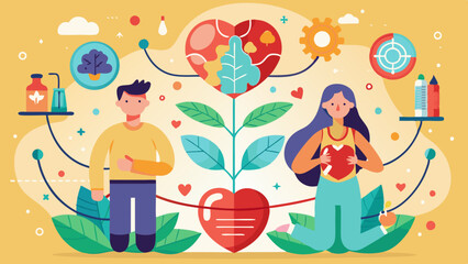 Fototapeta premium Mind and Body Connection Vector, Mental Health and Physical Health Illustration 
