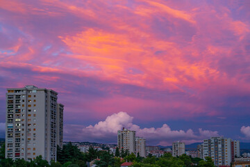 Obraz premium beautiful colorful sunset sky over the city Rijeka, Croatia 