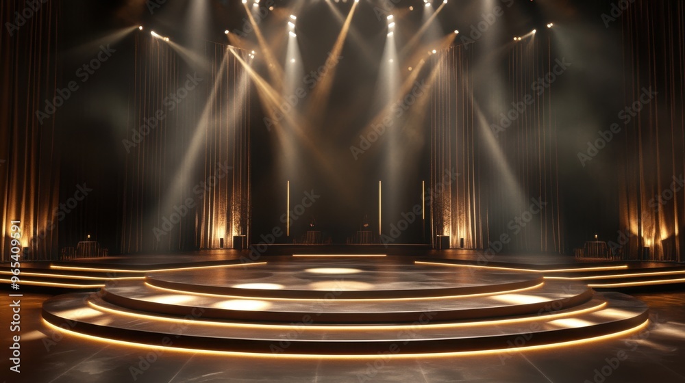 Fototapete luxurious stage design with elegantly arranged lights casting a soft glow, leaving ample room for yo