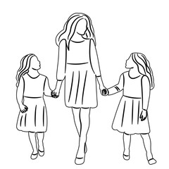 sketch mom and daughters on white background vector