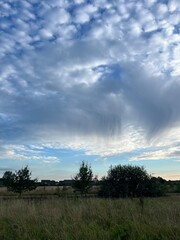 Fantastic evening sky in field in the countryside, fantastic heavens