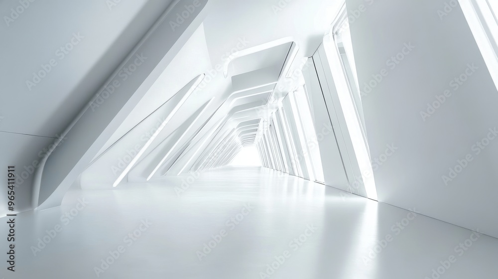 Fototapete futuristic 3d white interior space with sharp lines and elegant simplicity, ideal for showcasing tex