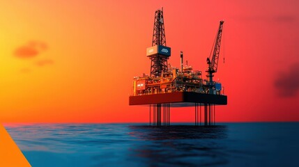 Obraz premium Futuristic Oil Platform AI Realtime Data Display in Sea with Copy Space, Selective Focus -
