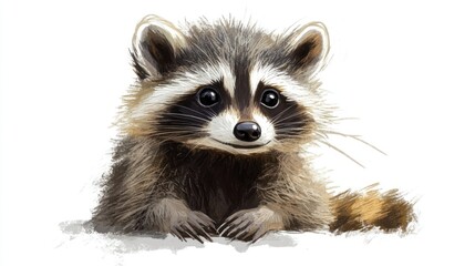 Fototapeta premium A Painted Portrait of a Curious Raccoon
