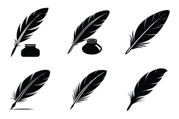Vector style quill pen icon bundle set with creative shape