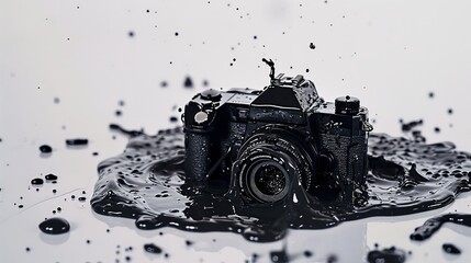 Camera Melting World Photography Day isolated on a white background