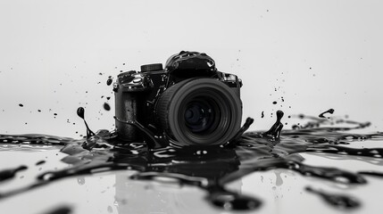 Camera Melting World Photography Day isolated on a white background
