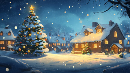 Fototapeta premium Christmas Town Clip Arts Background