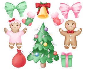 Watercolor Christmas set.Holiday clip art.