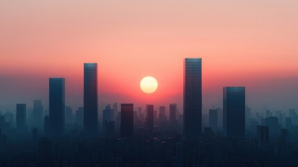 Dawn of the Future - Futuristic Cityscape with Glistening Glass Buildings in