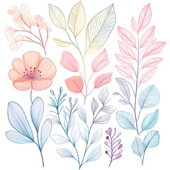 Fototapeta premium floral and leaf on white background in doodle-style tile designs with graphic format.