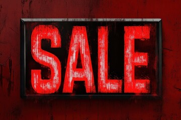 Fototapeta premium Bright red sale sign displayed prominently against a textured background inviting shoppers during a promotional event