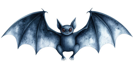 Cute Cartoon Bat with Big Eyes and Spread Wings