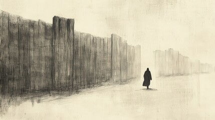 A Person Fleeing to a City of Refuge After Accidentally Causing Harm, Biblical Illustration from Numbers, Cities of Refuge, Beige Background, Ideal for Religious Education and Worship Materials