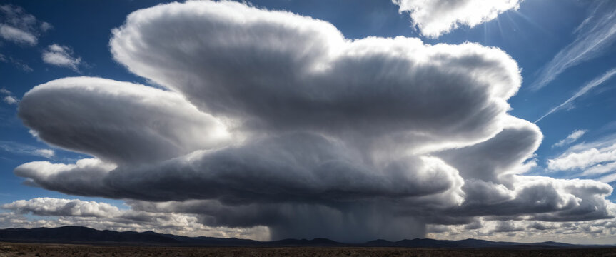 Lenticular clouds in the blue sky